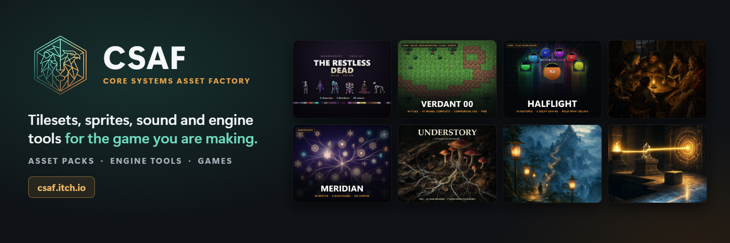 CSAF: tilesets, sprites, sound and engine tools for the game you are making